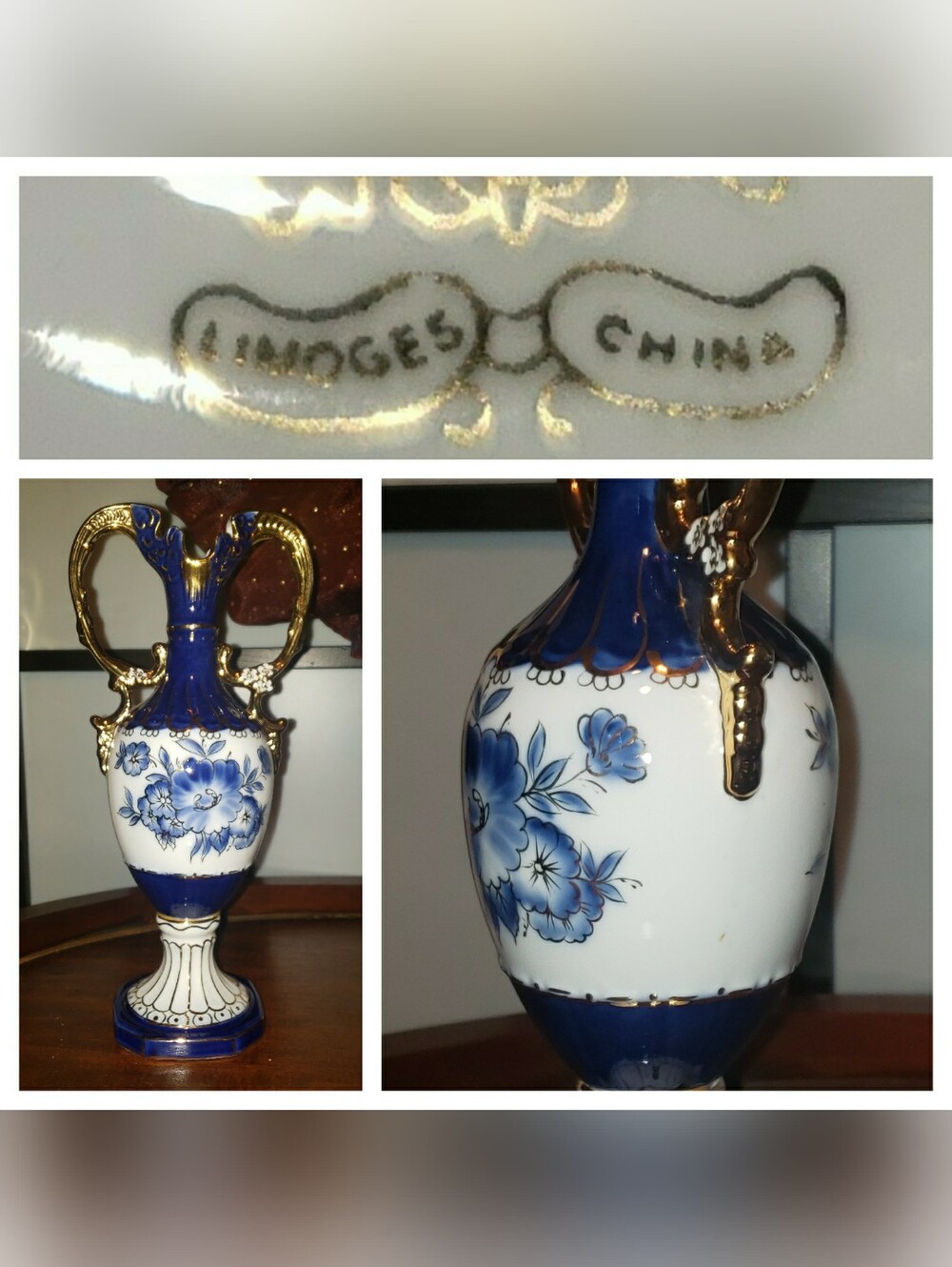 Limoges Cobalt Blue and Gold Porcelain Vase